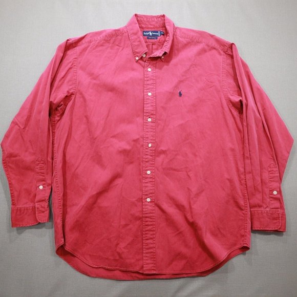 Ralph Lauren Embroidered Pony Button Up Shirt XL Mens Red Long Sleeve - Picture 1 of 8